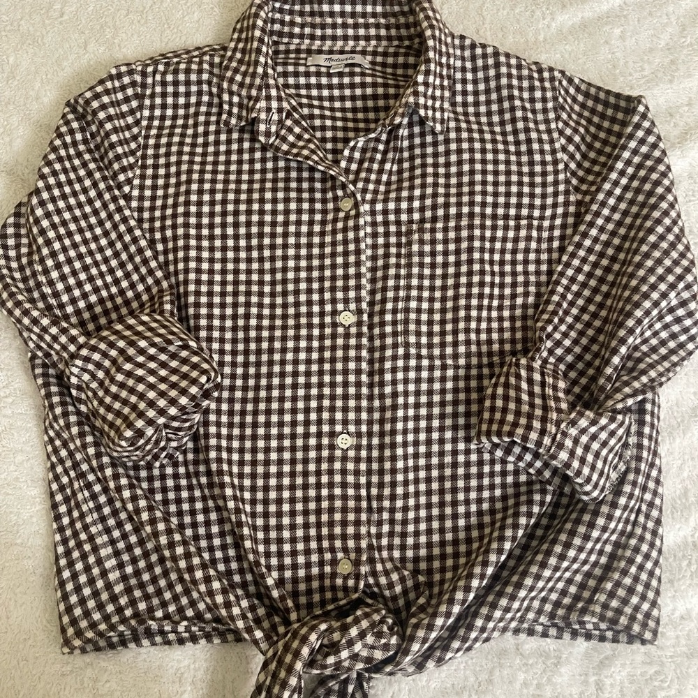NWOT Madewell Flannel Tie-Front Shirt in Gingham Check | Small - Picture 2 of 8